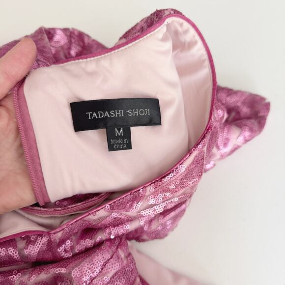 Tadashi Shoji Pink Sequin Embroidered Akers V-Neck Cocktail Dress Size M - Picture 6 of 8